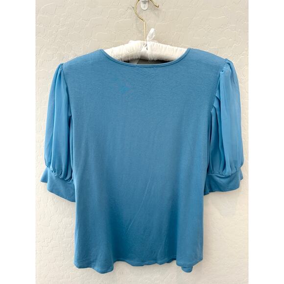 VINCE CAMUTO | Puff Sleeve Blue Knit Blouse Top | Size Medium - Picture 4 of 6